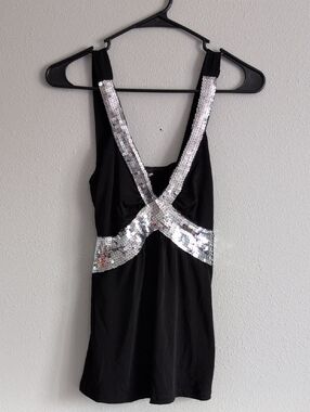 Vanity Black Sequin-Trim Tank Top